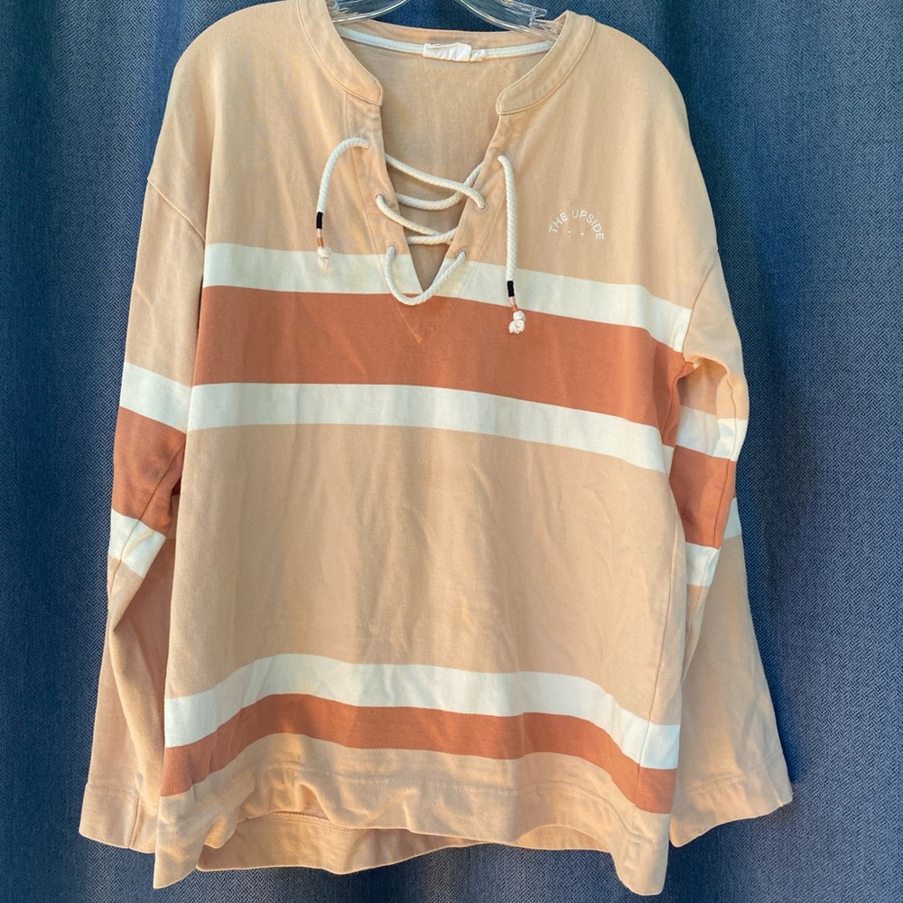 The Upside Anthropologie rugby tie front long sleeve shirt